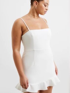 French Connection Mini White Ruffle Hem Dress